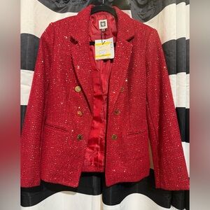 Anne Klein Sparkling Red Blazer with Gold Accents